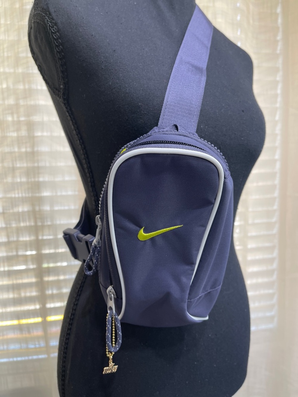 Nike Men’s Navy Sling Bag with Neon Yellow Swoosh(New)- small